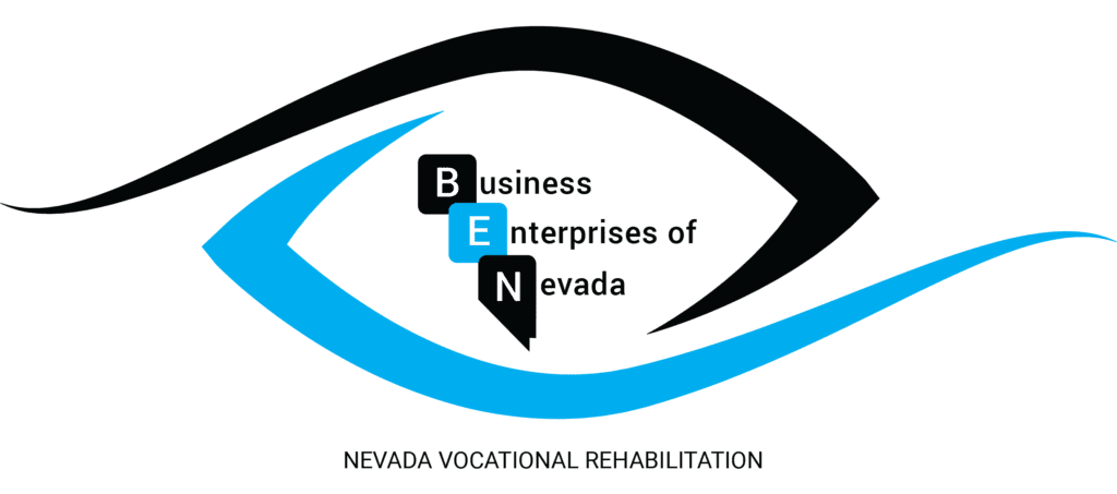 A blue eye outlines Business Enterprises of Nevada logo Nevada Vocational Rehabilitation