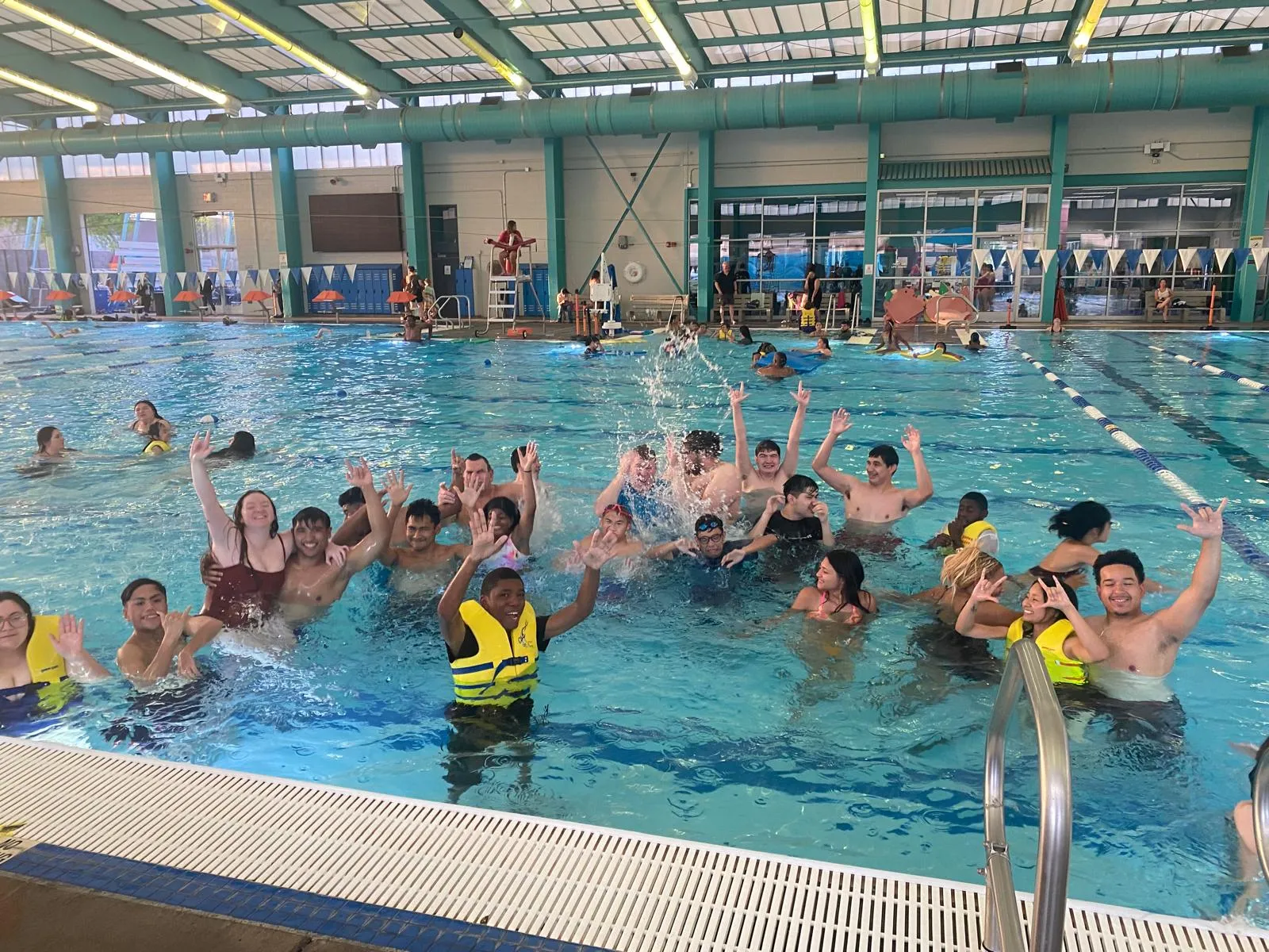 students in a pool