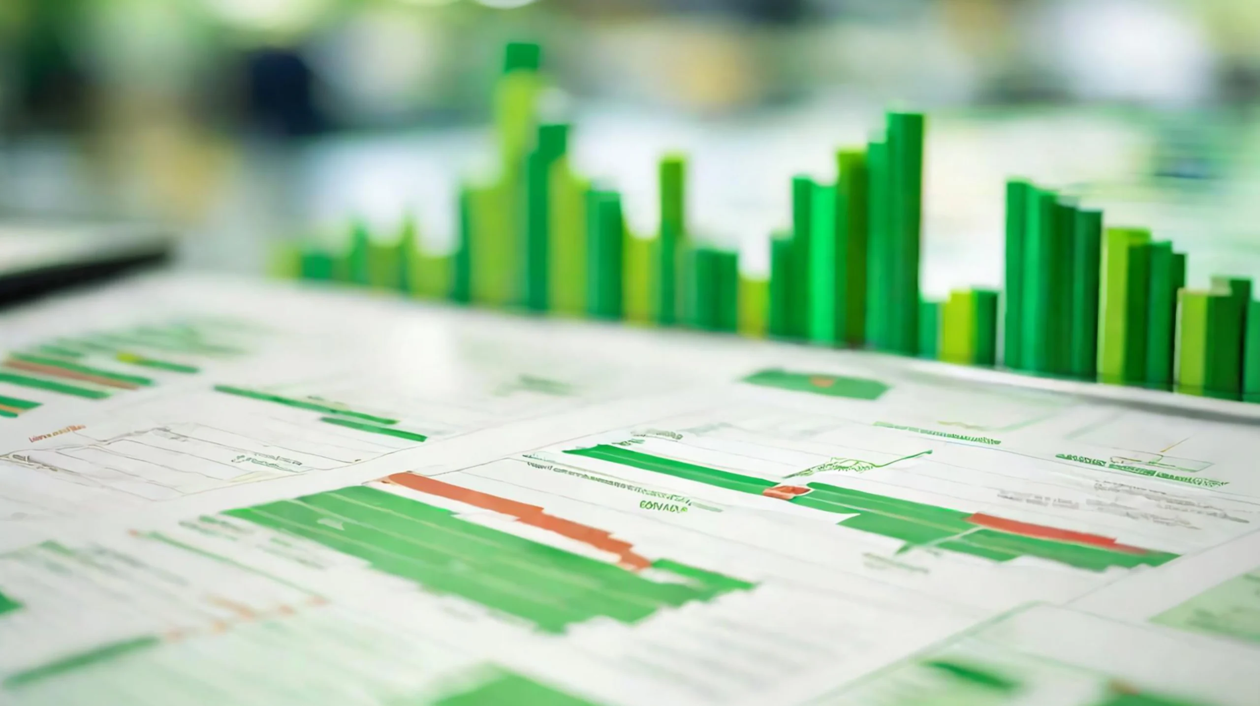 sales and market analysis, blurred background and green color
